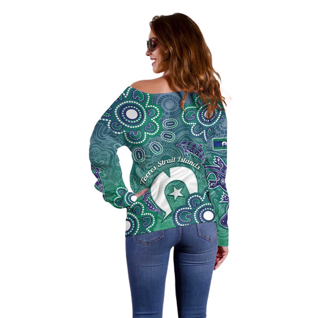 Sea Turtle Torres Strait Islands Off Shoulder Sweater Pacific Indigenous Australian Oceanic Dot Art