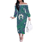 Sea Turtle Torres Strait Islands Off The Shoulder Long Sleeve Dress Pacific Indigenous Australian Oceanic Dot Art