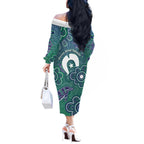 Sea Turtle Torres Strait Islands Off The Shoulder Long Sleeve Dress Pacific Indigenous Australian Oceanic Dot Art
