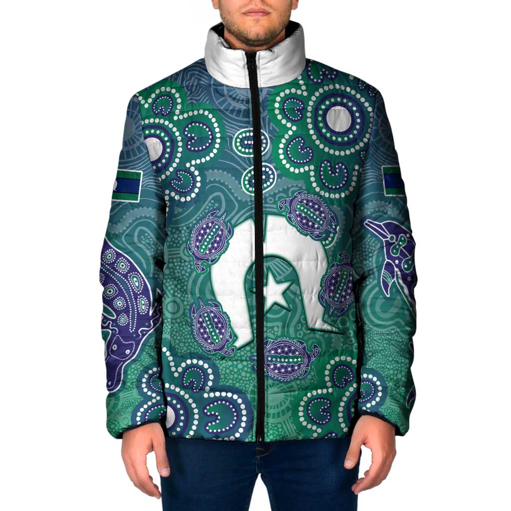 Sea Turtle Torres Strait Islands Padded Jacket Pacific Indigenous Australian Oceanic Dot Art