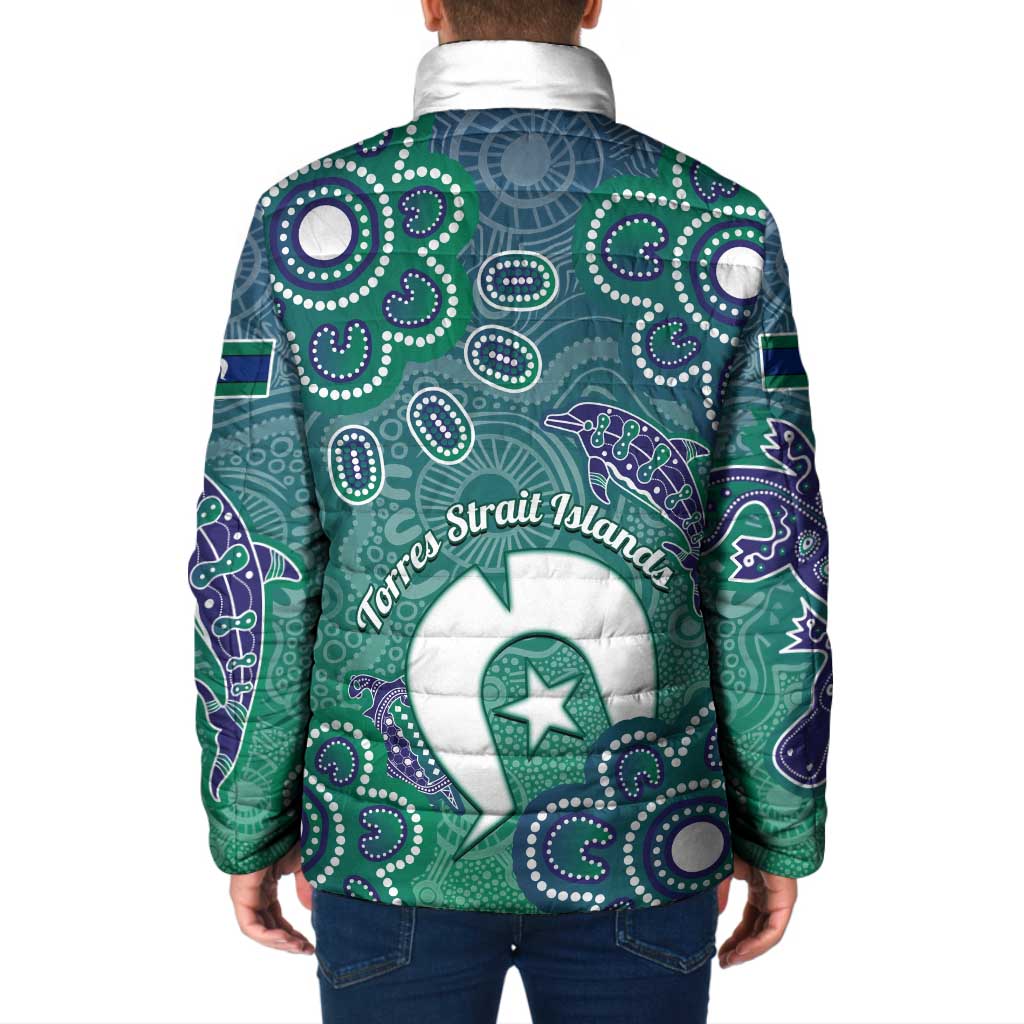 Sea Turtle Torres Strait Islands Padded Jacket Pacific Indigenous Australian Oceanic Dot Art