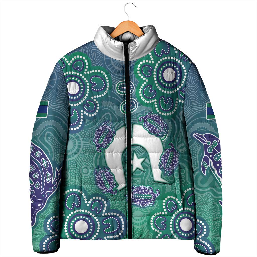 Sea Turtle Torres Strait Islands Padded Jacket Pacific Indigenous Australian Oceanic Dot Art