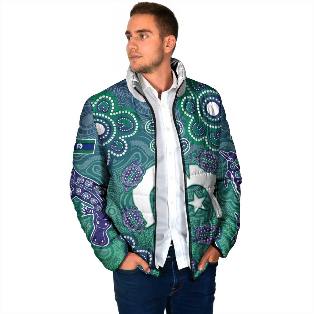 Sea Turtle Torres Strait Islands Padded Jacket Pacific Indigenous Australian Oceanic Dot Art