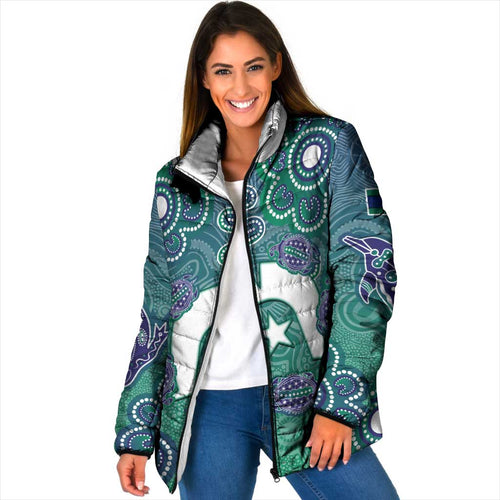 Sea Turtle Torres Strait Islands Padded Jacket Pacific Indigenous Australian Oceanic Dot Art