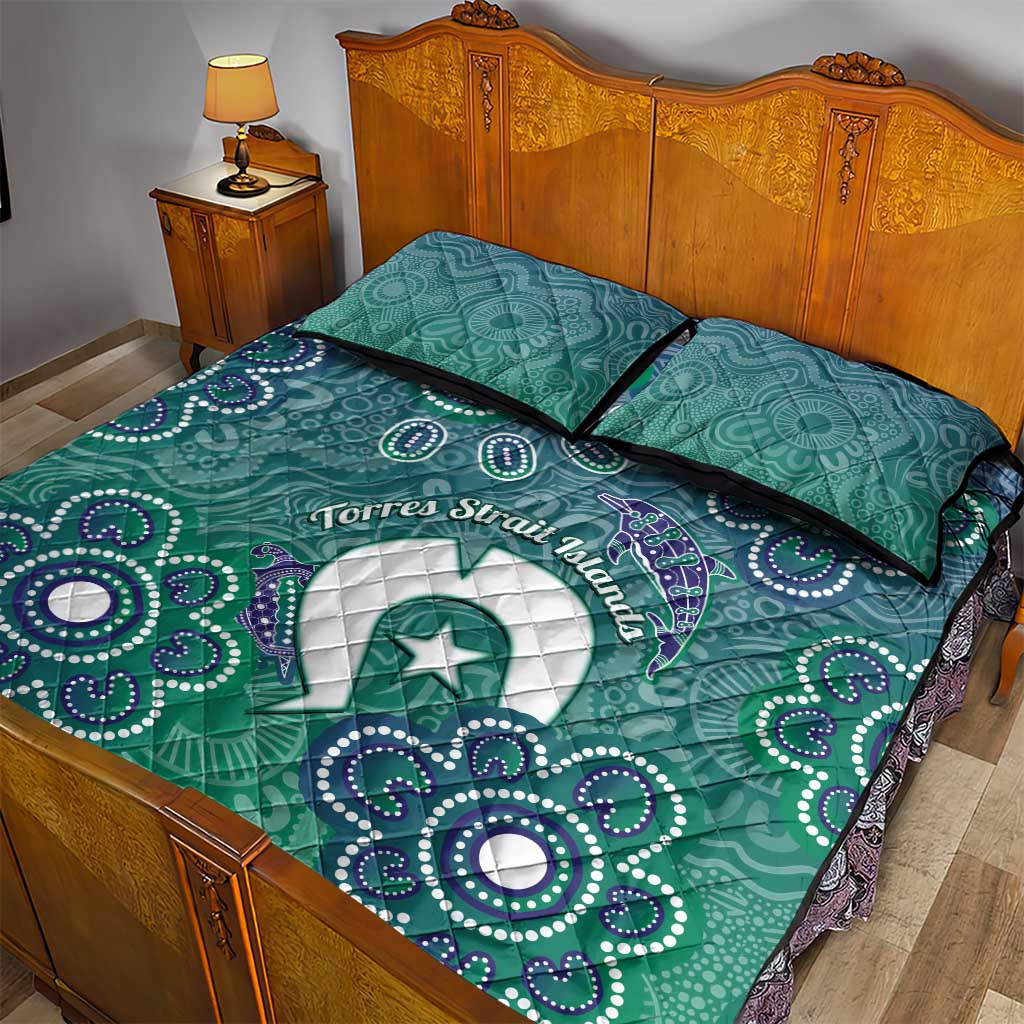 Sea Turtle Torres Strait Islands Quilt Bed Set Pacific Indigenous Australian Oceanic Dot Art
