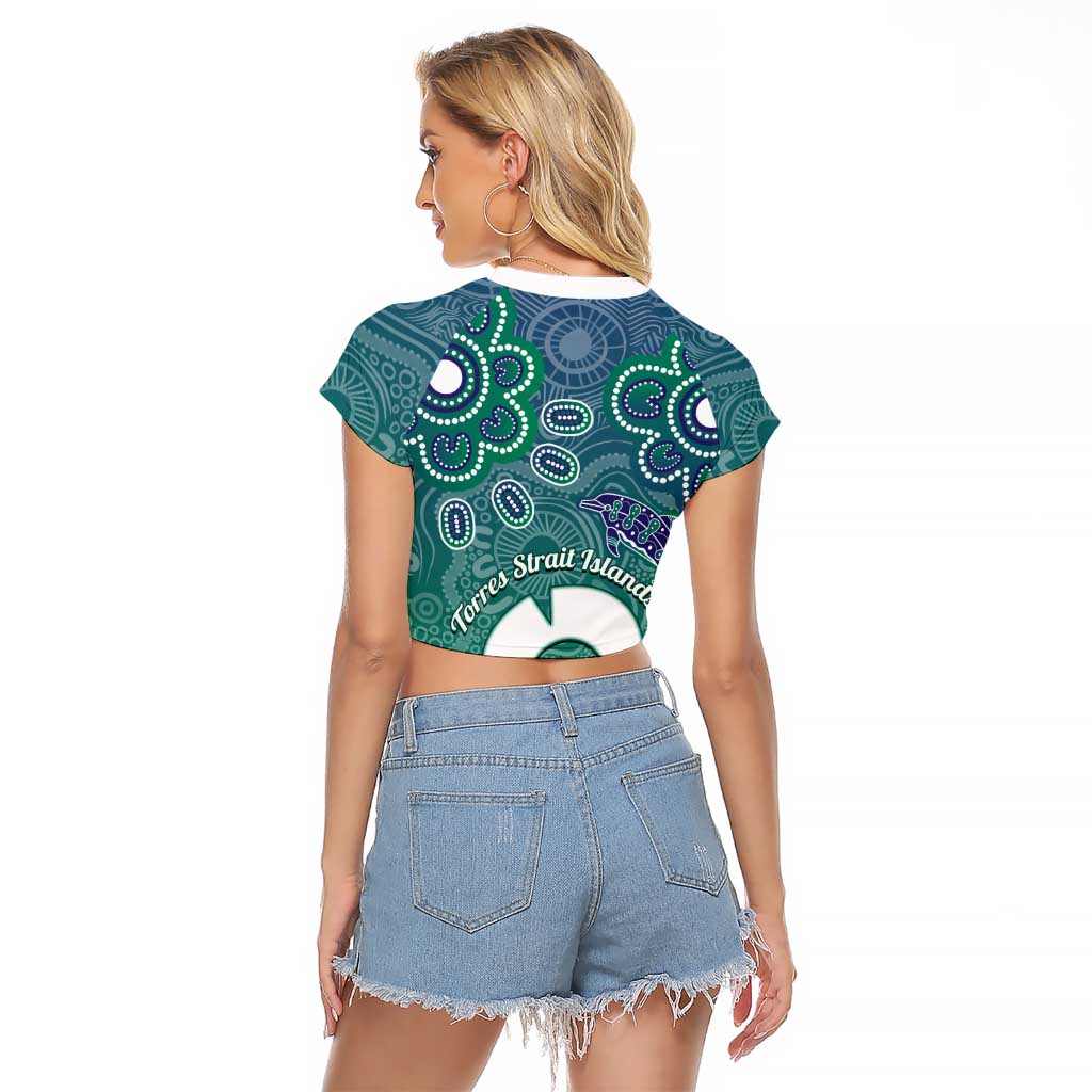 Sea Turtle Torres Strait Islands Raglan Cropped T Shirt Pacific Indigenous Australian Oceanic Dot Art