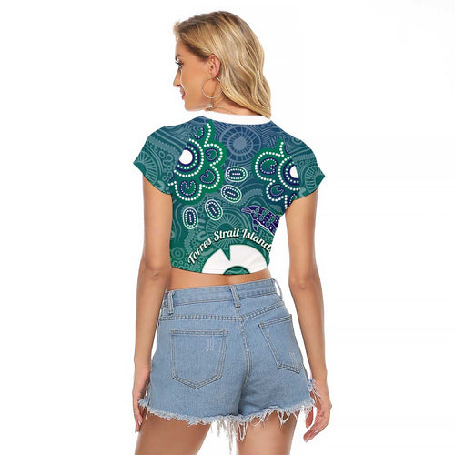Sea Turtle Torres Strait Islands Raglan Cropped T Shirt Pacific Indigenous Australian Oceanic Dot Art