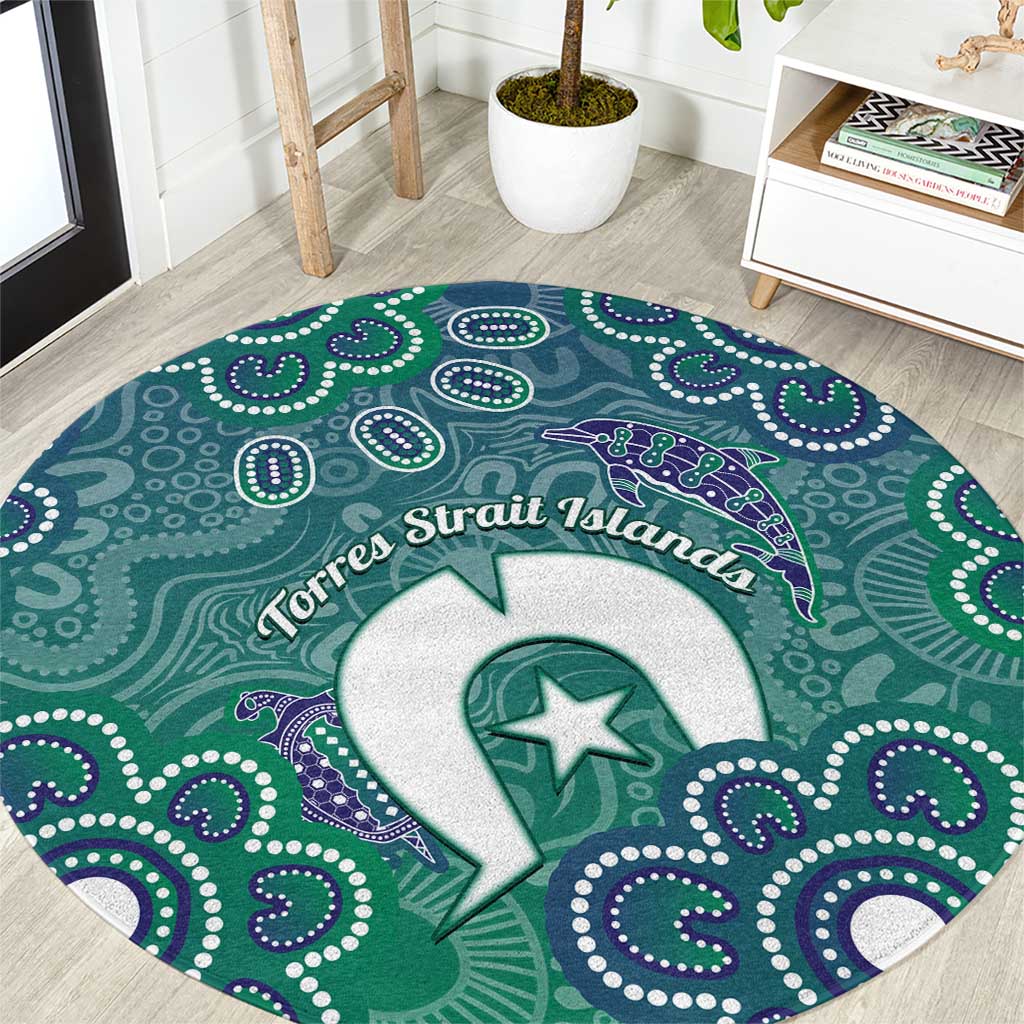 Sea Turtle Torres Strait Islands Round Carpet Pacific Indigenous Australian Oceanic Dot Art
