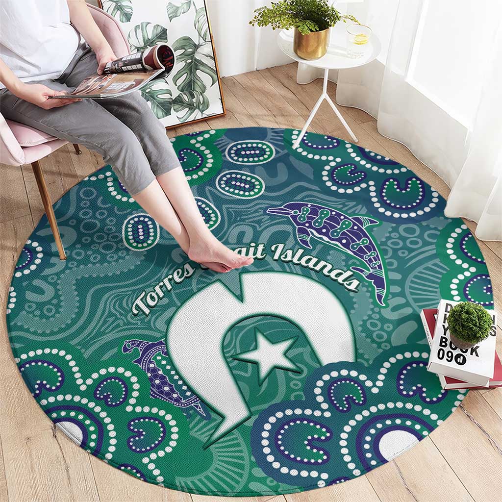 Sea Turtle Torres Strait Islands Round Carpet Pacific Indigenous Australian Oceanic Dot Art