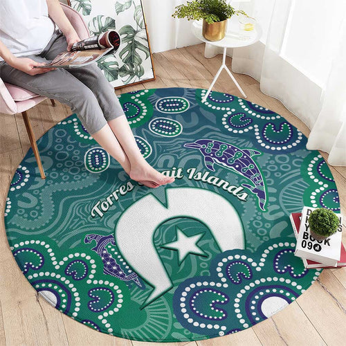 Sea Turtle Torres Strait Islands Round Carpet Pacific Indigenous Australian Oceanic Dot Art