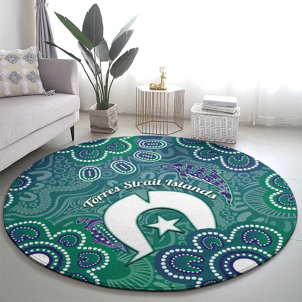 Sea Turtle Torres Strait Islands Round Carpet Pacific Indigenous Australian Oceanic Dot Art