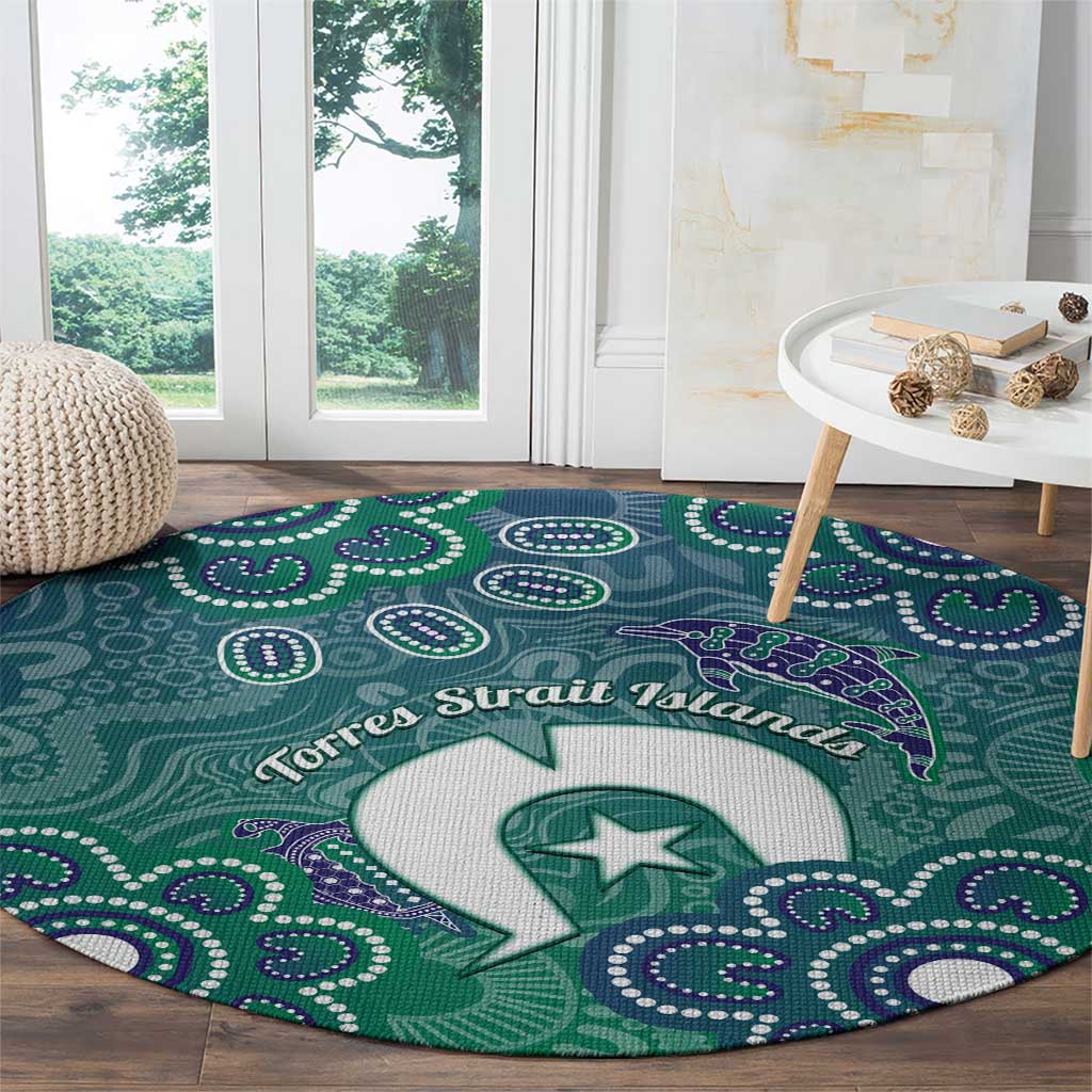 Sea Turtle Torres Strait Islands Round Carpet Pacific Indigenous Australian Oceanic Dot Art