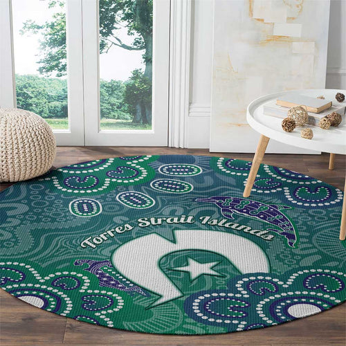 Sea Turtle Torres Strait Islands Round Carpet Pacific Indigenous Australian Oceanic Dot Art