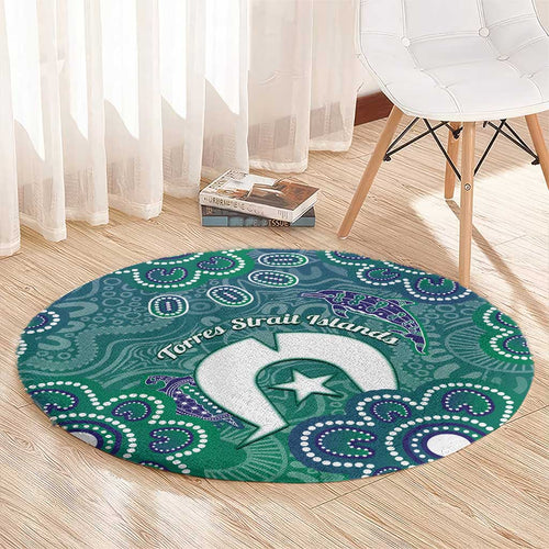 Sea Turtle Torres Strait Islands Round Carpet Pacific Indigenous Australian Oceanic Dot Art
