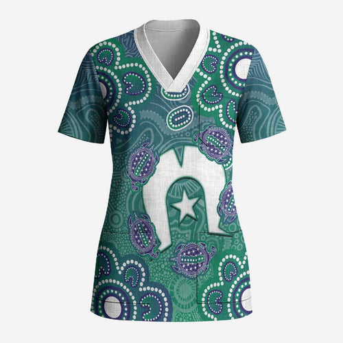 Sea Turtle Torres Strait Islands Scrub Top Pacific Indigenous Australian Oceanic Dot Art