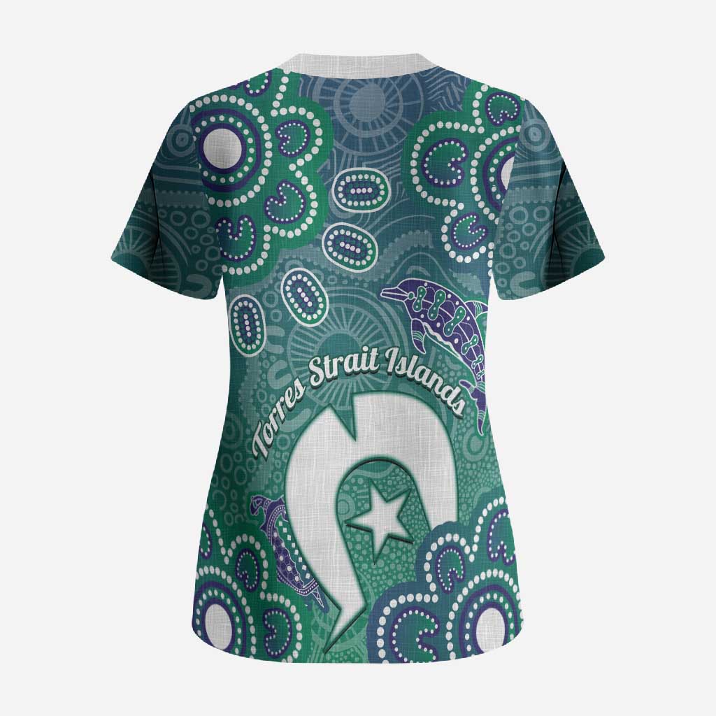 Sea Turtle Torres Strait Islands Scrub Top Pacific Indigenous Australian Oceanic Dot Art