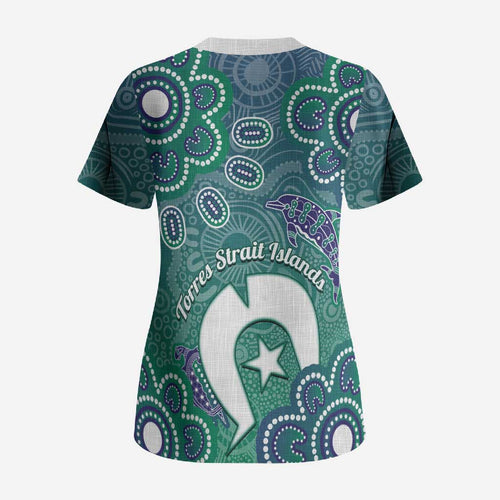 Sea Turtle Torres Strait Islands Scrub Top Pacific Indigenous Australian Oceanic Dot Art
