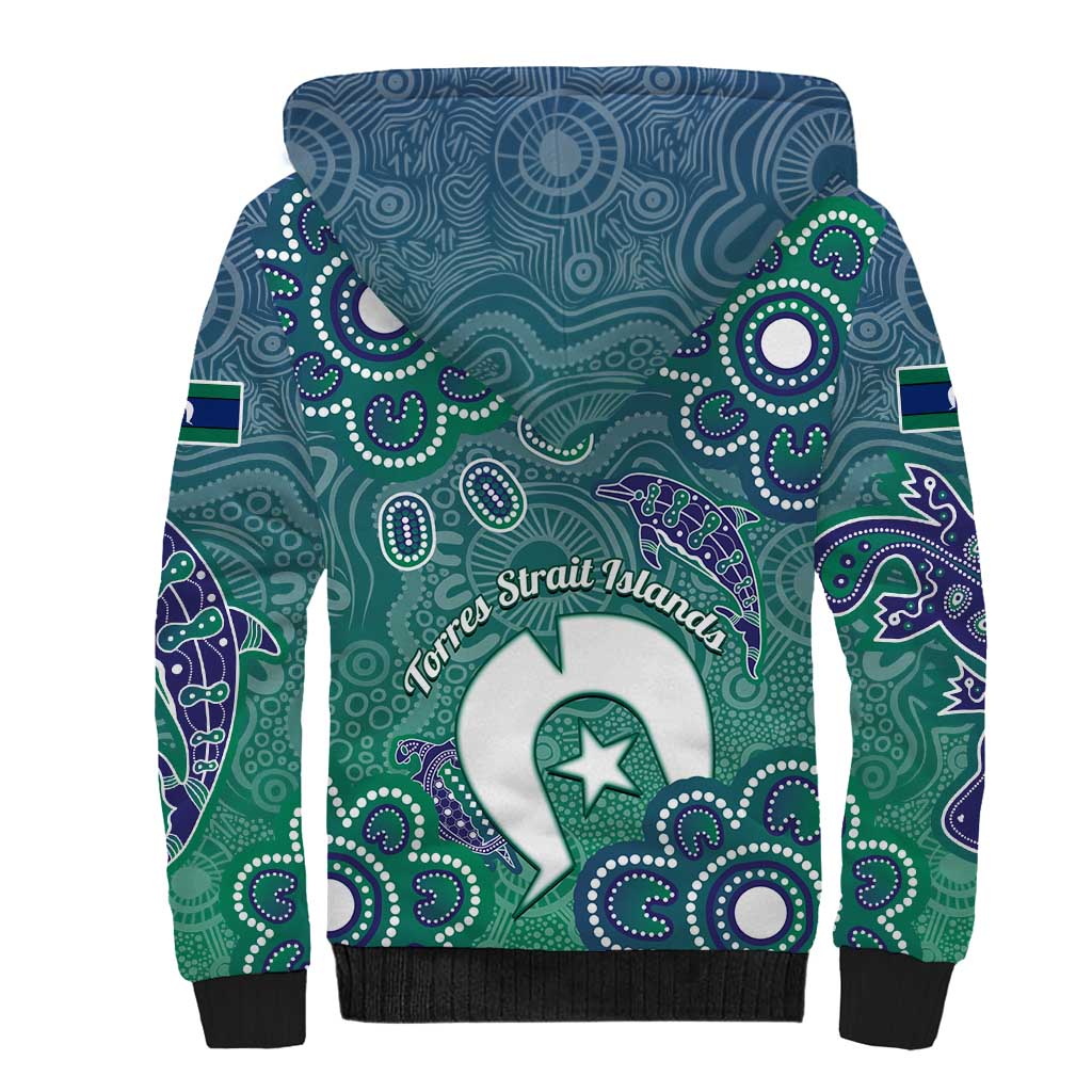 Sea Turtle Torres Strait Islands Sherpa Hoodie Pacific Indigenous Australian Oceanic Dot Art