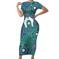 Sea Turtle Torres Strait Islands Short Sleeve Bodycon Dress Pacific Indigenous Australian Oceanic Dot Art