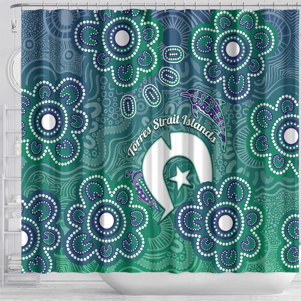 Sea Turtle Torres Strait Islands Shower Curtain Pacific Indigenous Australian Oceanic Dot Art