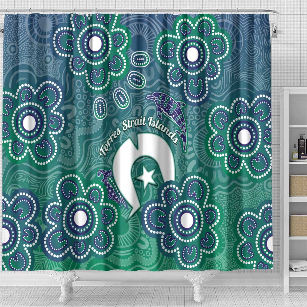 Sea Turtle Torres Strait Islands Shower Curtain Pacific Indigenous Australian Oceanic Dot Art