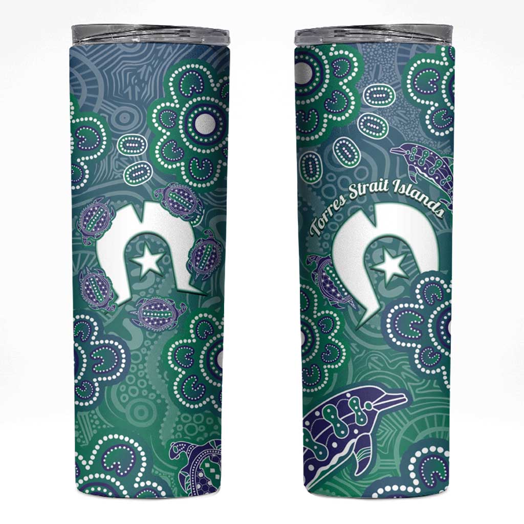 Sea Turtle Torres Strait Islands Skinny Tumbler Pacific Indigenous Australian Oceanic Dot Art