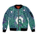 Sea Turtle Torres Strait Islands Sleeve Zip Bomber Jacket Pacific Indigenous Australian Oceanic Dot Art