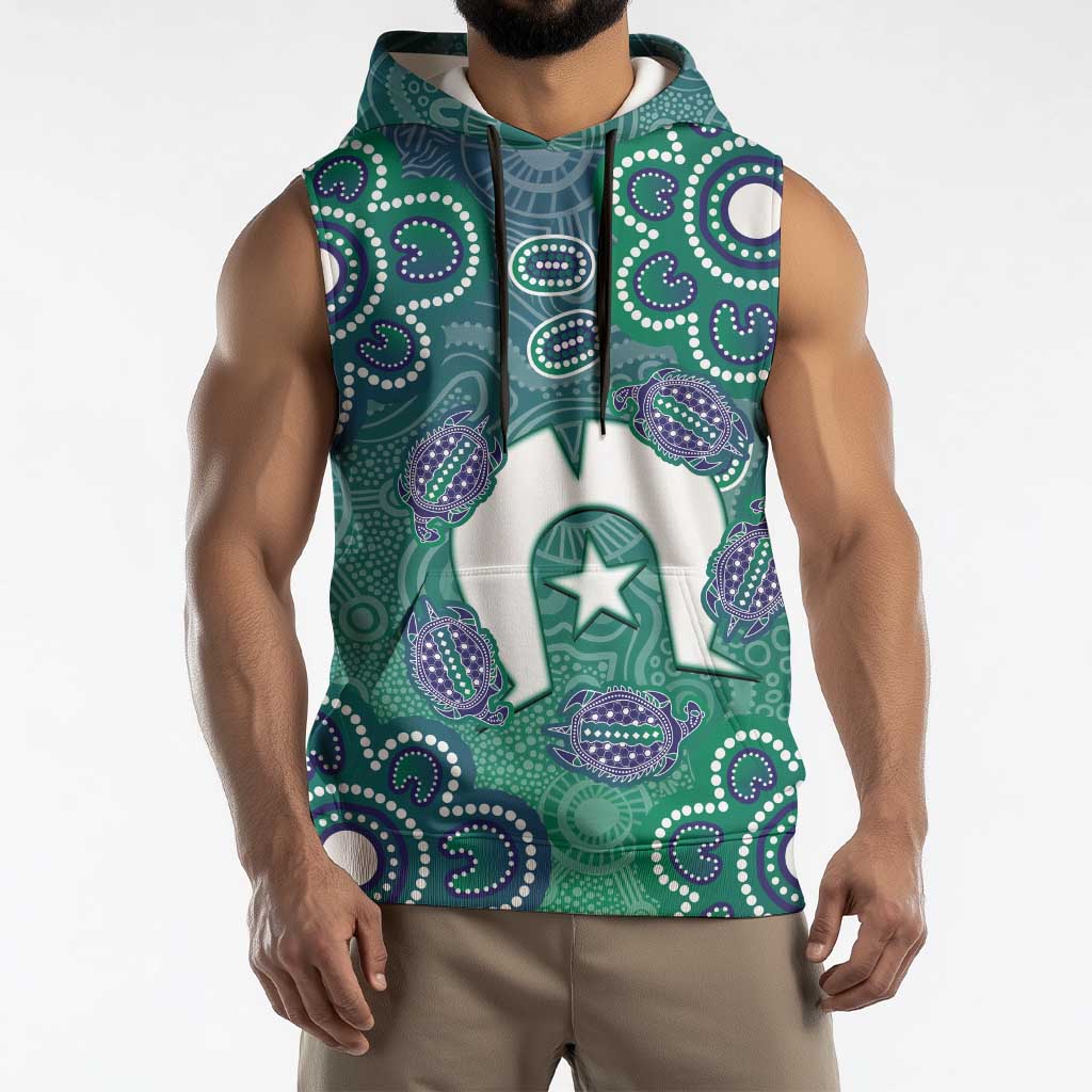 Sea Turtle Torres Strait Islands Sleeveless Hoodie Pacific Indigenous Australian Oceanic Dot Art