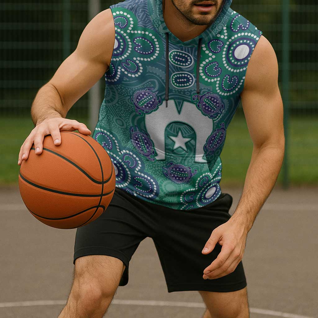 Sea Turtle Torres Strait Islands Sleeveless Hoodie Pacific Indigenous Australian Oceanic Dot Art
