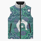 Sea Turtle Torres Strait Islands Sleeveless Puffer Jacket Pacific Indigenous Australian Oceanic Dot Art