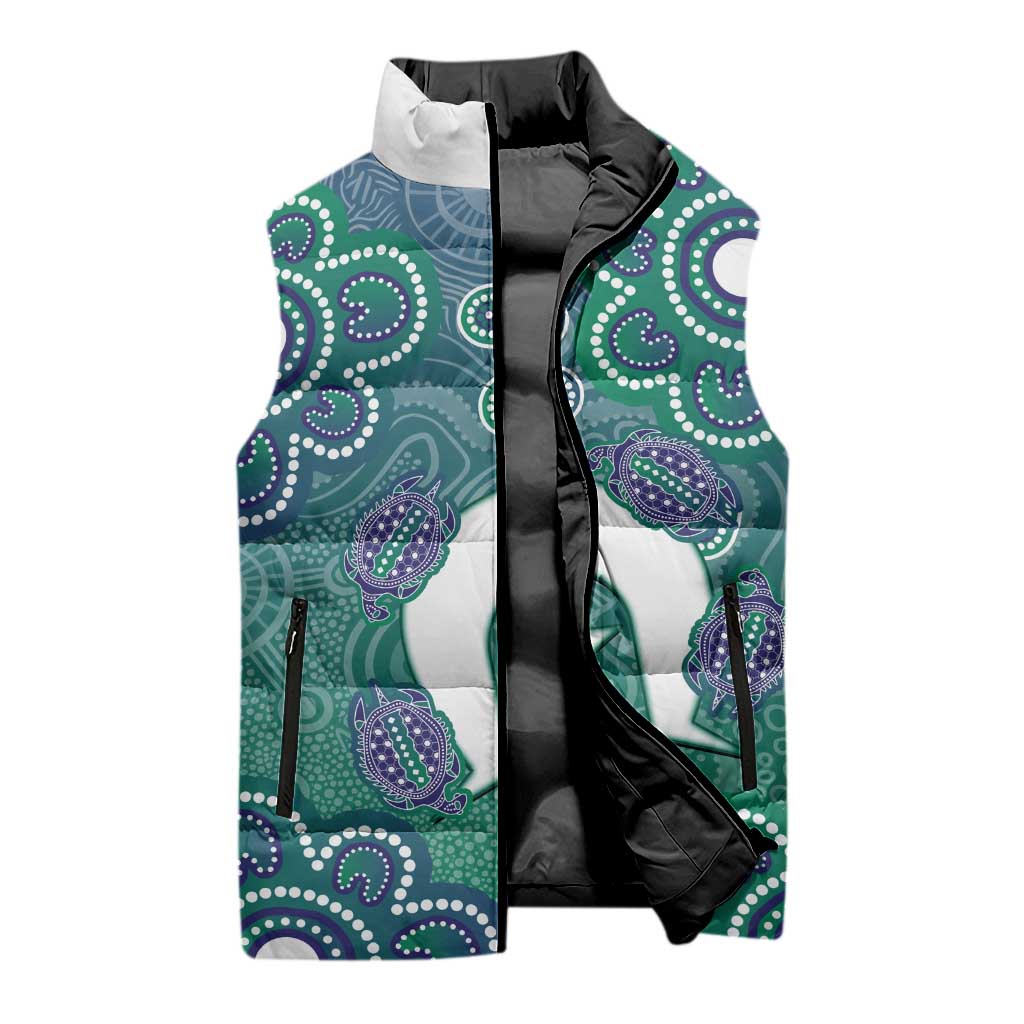 Sea Turtle Torres Strait Islands Sleeveless Puffer Jacket Pacific Indigenous Australian Oceanic Dot Art