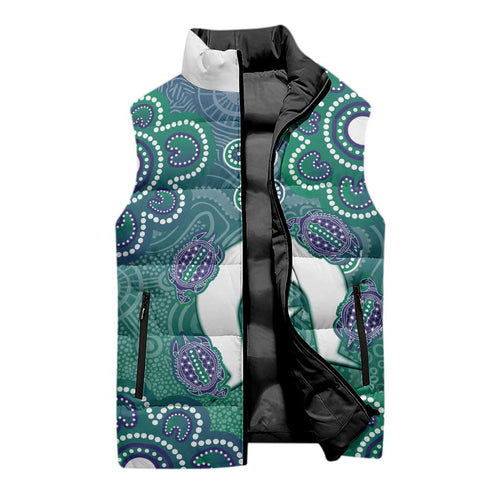 Sea Turtle Torres Strait Islands Sleeveless Puffer Jacket Pacific Indigenous Australian Oceanic Dot Art
