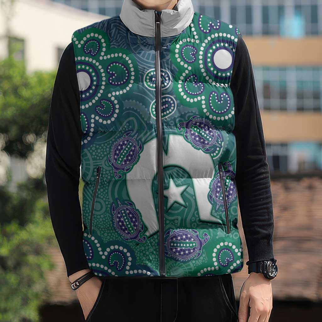 Sea Turtle Torres Strait Islands Sleeveless Puffer Jacket Pacific Indigenous Australian Oceanic Dot Art