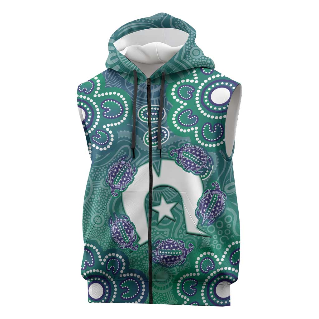 Sea Turtle Torres Strait Islands Sleeveless Zip Hoodie Pacific Indigenous Australian Oceanic Dot Art