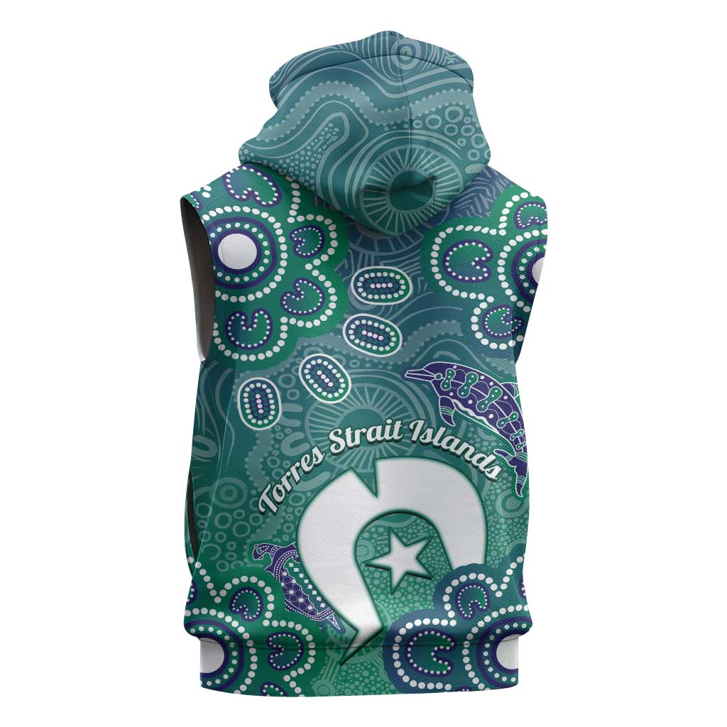 Sea Turtle Torres Strait Islands Sleeveless Zip Hoodie Pacific Indigenous Australian Oceanic Dot Art