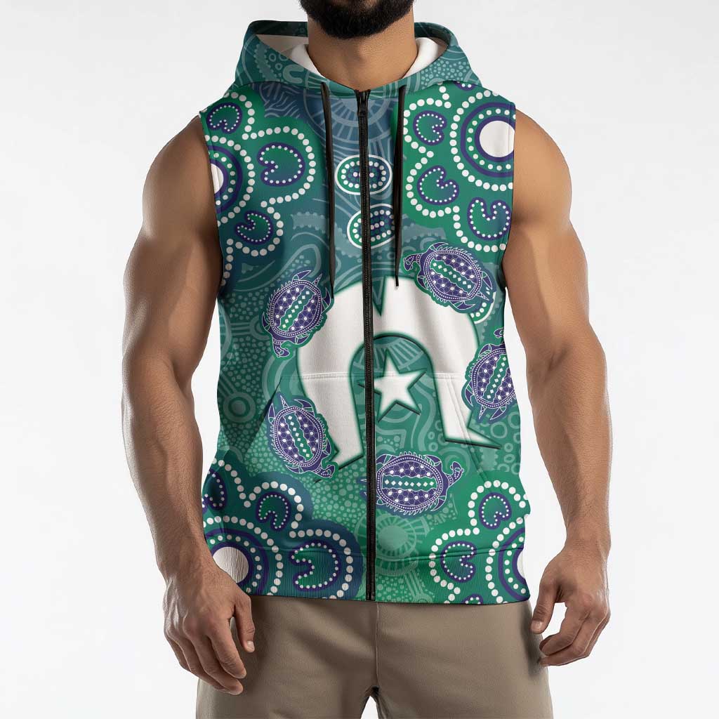 Sea Turtle Torres Strait Islands Sleeveless Zip Hoodie Pacific Indigenous Australian Oceanic Dot Art