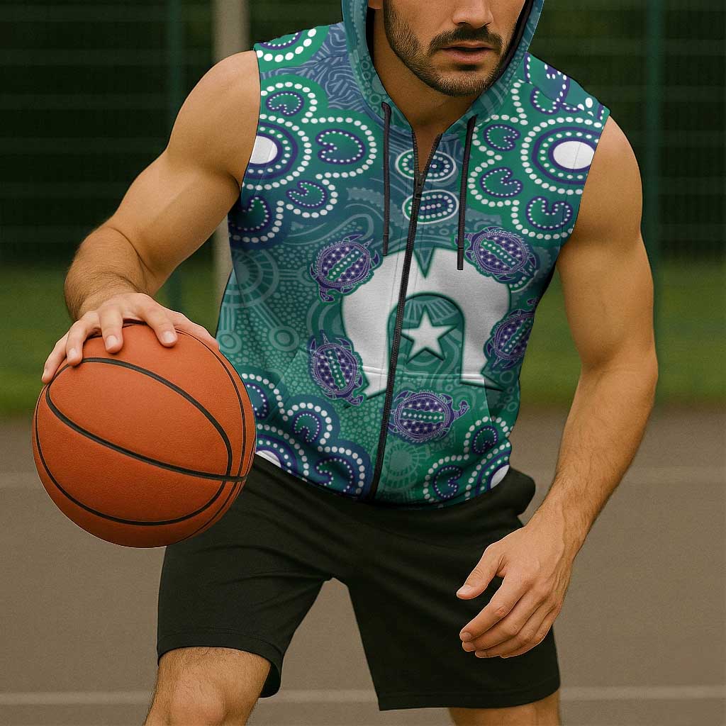 Sea Turtle Torres Strait Islands Sleeveless Zip Hoodie Pacific Indigenous Australian Oceanic Dot Art