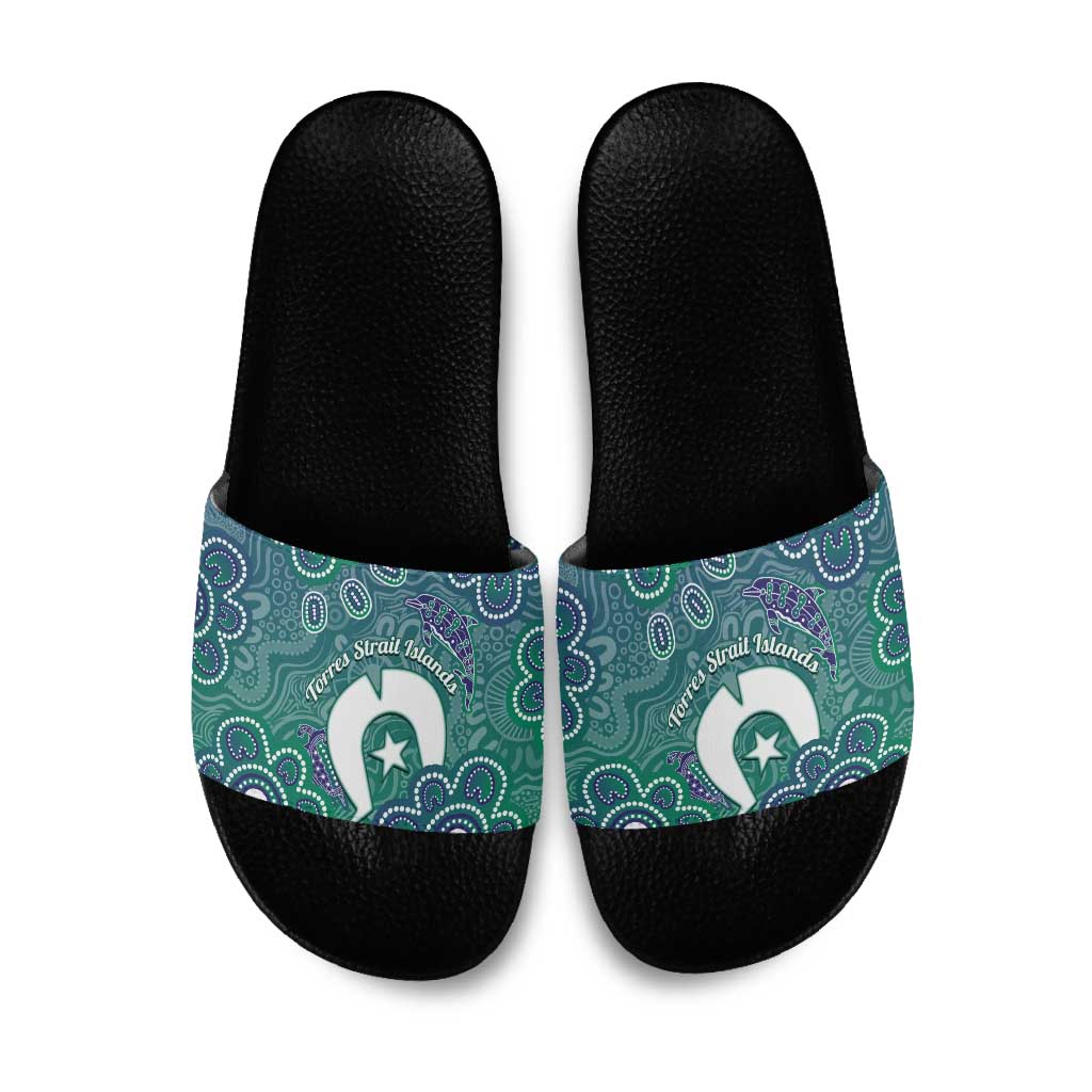 Sea Turtle Torres Strait Islands Slide Sandals Pacific Indigenous Australian Oceanic Dot Art