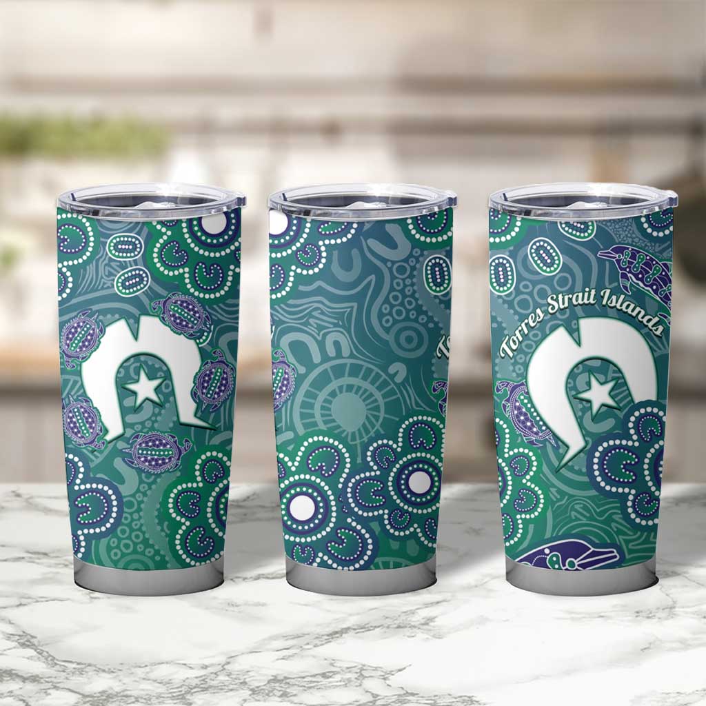 Sea Turtle Torres Strait Islands Tumbler Cup Pacific Indigenous Australian Oceanic Dot Art