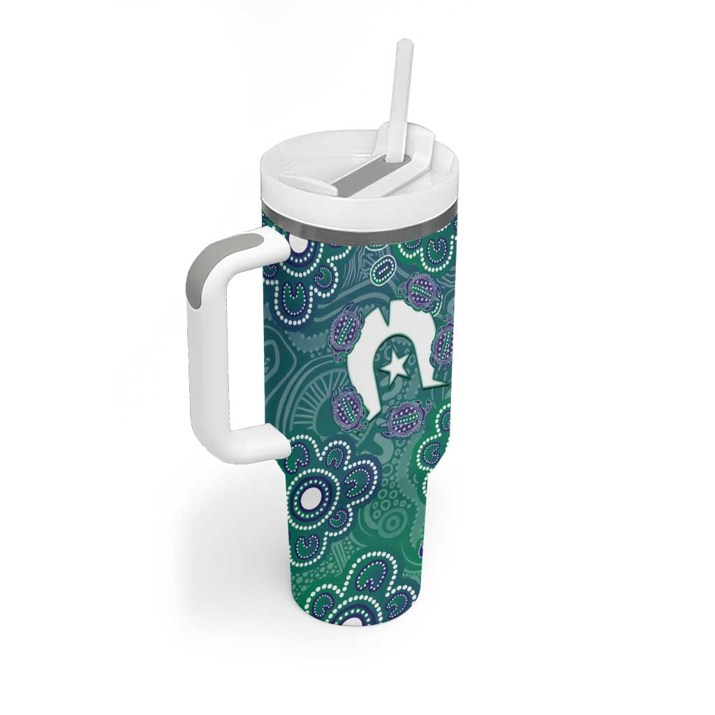 Sea Turtle Torres Strait Islands Tumbler With Handle Pacific Indigenous Australian Oceanic Dot Art