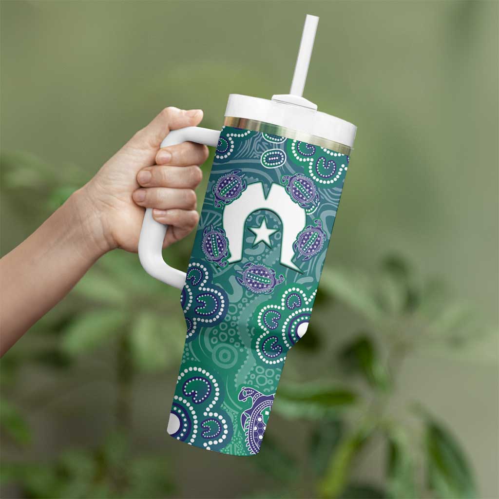 Sea Turtle Torres Strait Islands Tumbler With Handle Pacific Indigenous Australian Oceanic Dot Art