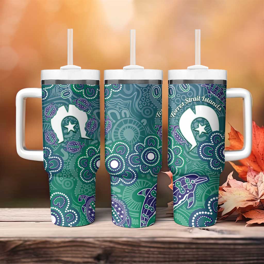 Sea Turtle Torres Strait Islands Tumbler With Handle Pacific Indigenous Australian Oceanic Dot Art