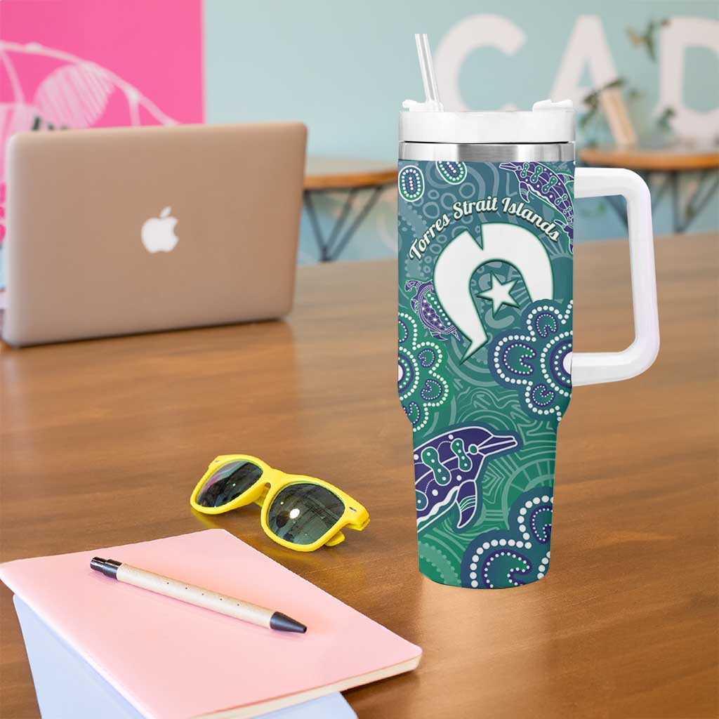 Sea Turtle Torres Strait Islands Tumbler With Handle Pacific Indigenous Australian Oceanic Dot Art