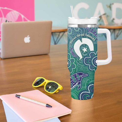 Sea Turtle Torres Strait Islands Tumbler With Handle Pacific Indigenous Australian Oceanic Dot Art