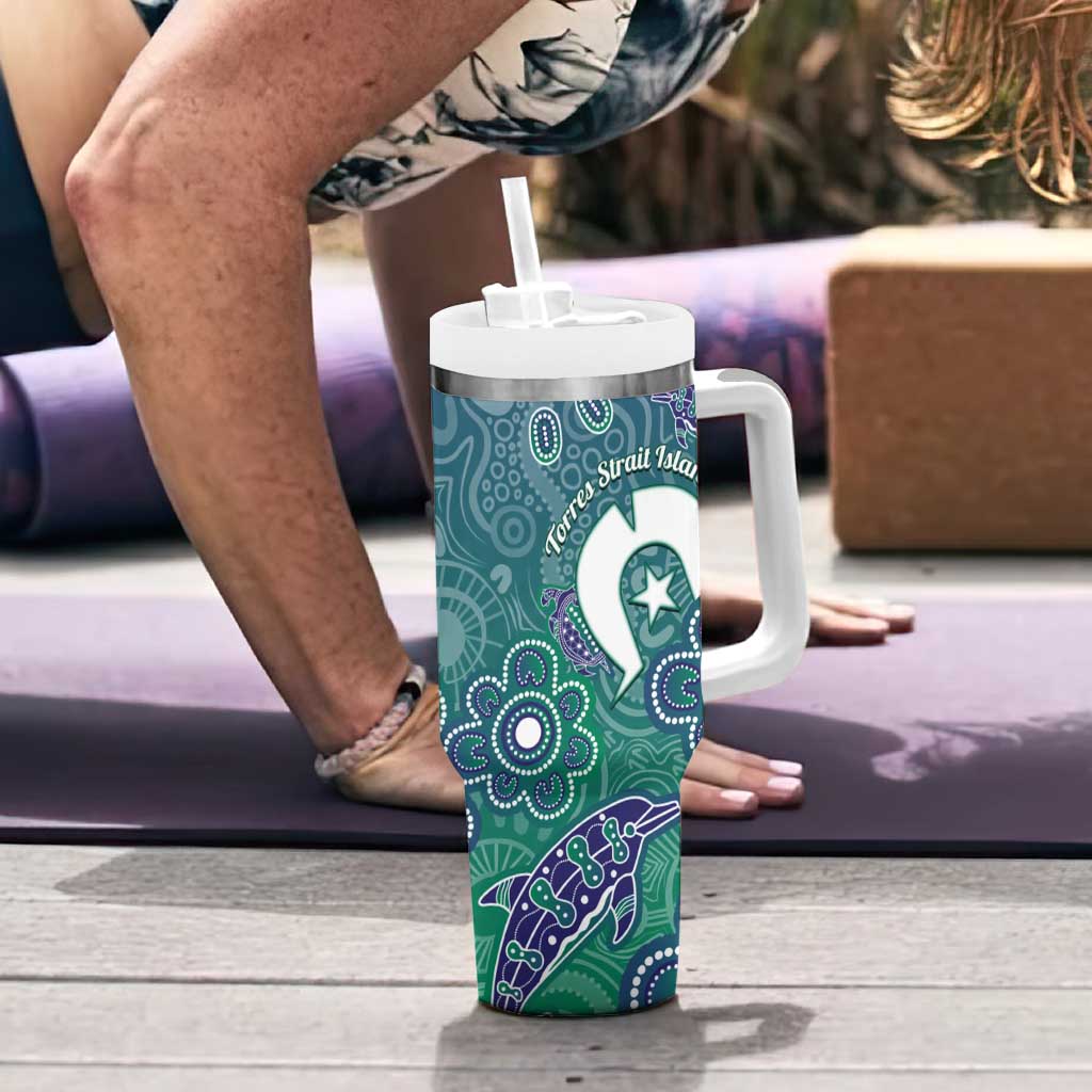 Sea Turtle Torres Strait Islands Tumbler With Handle Pacific Indigenous Australian Oceanic Dot Art