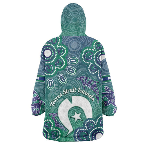 Sea Turtle Torres Strait Islands Wearable Blanket Hoodie Pacific Indigenous Australian Oceanic Dot Art
