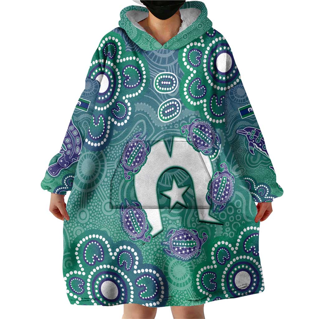 Sea Turtle Torres Strait Islands Wearable Blanket Hoodie Pacific Indigenous Australian Oceanic Dot Art