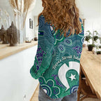 Sea Turtle Torres Strait Islands Women Casual Shirt Pacific Indigenous Australian Oceanic Dot Art