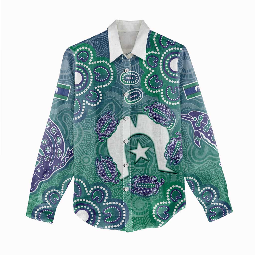 Sea Turtle Torres Strait Islands Women Casual Shirt Pacific Indigenous Australian Oceanic Dot Art