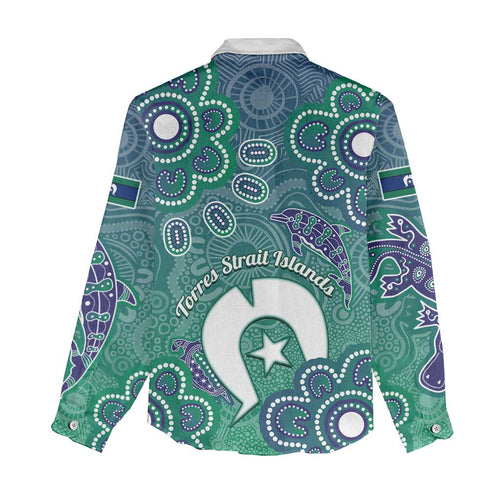 Sea Turtle Torres Strait Islands Women Casual Shirt Pacific Indigenous Australian Oceanic Dot Art